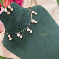 Vriksham Modern Geometric Kundan With Chic White Stone Drops Neckpiece-G20378