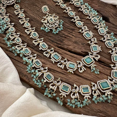 Exquisite 2 Layer Victorian Diamond Long Neckpiece-Aqua Green-VV1669