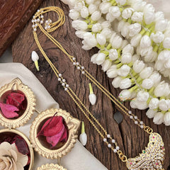 Vriksham Classic Peacock Style Pendant 2 Layer Pearl With Gold Plated Mala-White Red Green-G21179