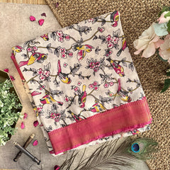 Vriksham Off White Kalamkari Saree with Nizam Border-VS4408