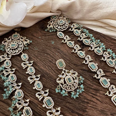 Exquisite 2 Layer Victorian Diamond Long Neckpiece-Aqua Green-VV1669