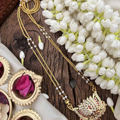 Vriksham Elegant Lotus Style Pendant 2 Layer Pearl With Gold Plated Mala-White Red-G21174