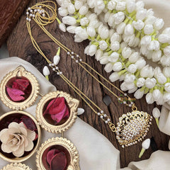 Vriksham Elegant Lotus Style Pendant 2 Layer Pearl With Gold Plated Mala-White-G21176