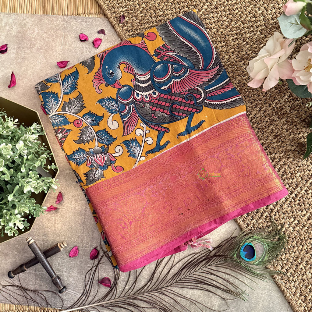 Vriksham Mustered Kalamkari Saree With Kanchi Border-VS4409 – vrikshamindia