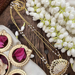 Vriksham Elegant Lotus Style Pendant 2 Layer Pearl With Gold Plated Mala-White-G21176