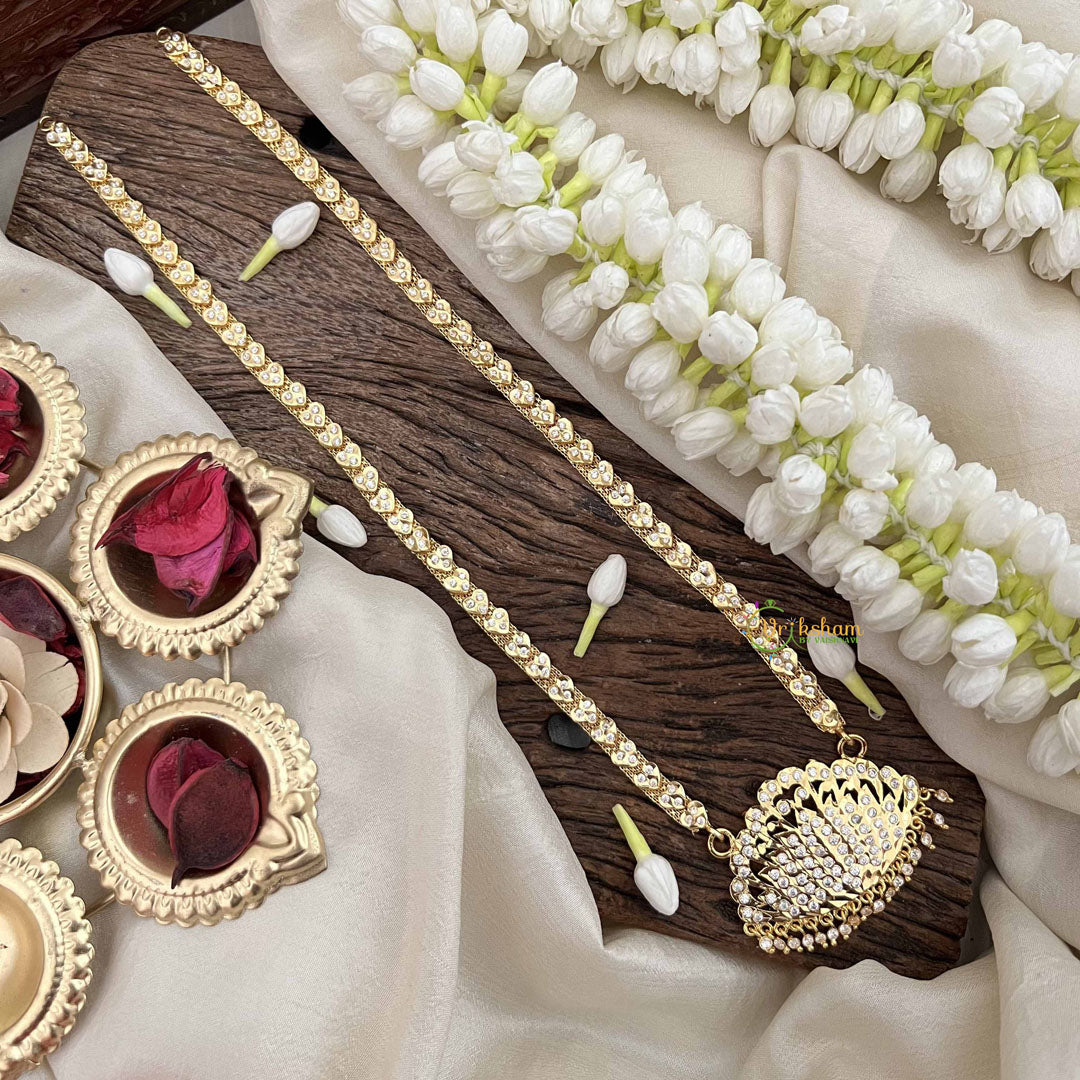 Vriksham Elegant Lotus White Coted Leaf Style Pendant Heart Layer Gold Plated Mala-G21186