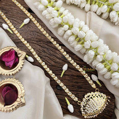 Vriksham Elegant Lotus White Coted Leaf Style Pendant Heart Layer Gold Plated Mala-G21186