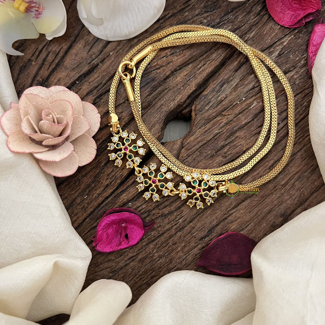 Vriksham Subtle & Stylish Three Floral Moggapu Gold Chain-Red Green & White-G19555