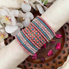 Vriksham Pink & Sky Blue Silk Thread Kundan Silk Bangles Set-G21742
