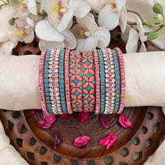 Vriksham Pink & Sky Blue Silk Thread Kundan Silk Bangles Set-G21742