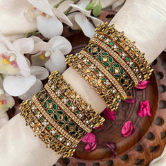 Vriksham Antique Gold Plated Floral Bangles with Emerald Green Stones Silk Bangles Set-G21737