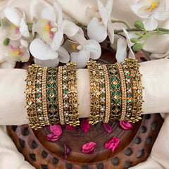 Vriksham Antique Gold Plated Floral Bangles with Emerald Green Stones Silk Bangles Set-G21737