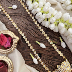 Vriksham Elegant Lotus White Trio Style Pendant Heart Layer Gold Plated Mala-G21185