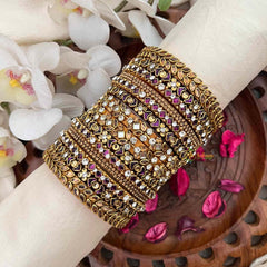 Vriksham Vintage-Inspired Kundan & Purple  Stone Stack Silk Bangles Set-G21743