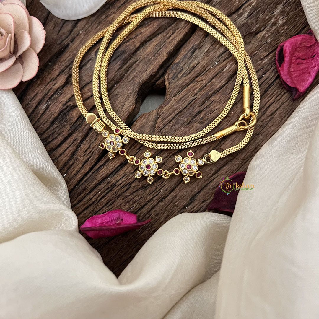 Vriksham Floral Motif Moggapu Gold Chain-White Red-G19568