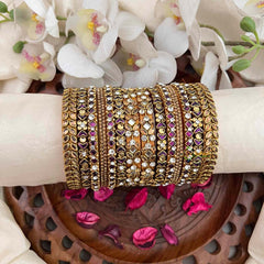 Vriksham Vintage-Inspired Kundan & Purple  Stone Stack Silk Bangles Set-G21743