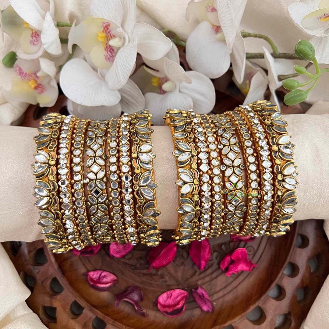 Vriksham White Kundan Bollywood Style Bridal Chura Silk Bangles Set-G21738