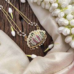 Vriksham Elegant Lotus Style Pendant 2 Layer Pearl With Gold Plated Mala-White Red & Green-G21175