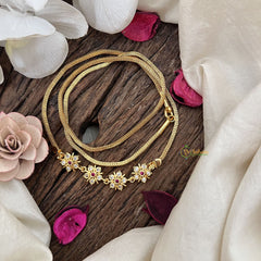 Vriksham Simple Gold Chain 4 Floral Moggapu Gold Chain-White Red-G19559