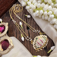 Vriksham Elegant Lotus Style Pendant 2 Layer Pearl With Gold Plated Mala-White Red & Green-G21175