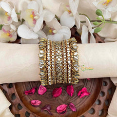 Vriksham White Kundan Bollywood Style Bridal Chura Silk Bangles Set-G21738