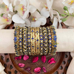 Vriksham Royal Blue Sapphire Antique Gold Silk Bangles Set-G21744