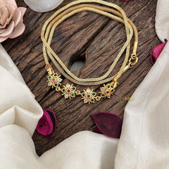 Vriksham Simple Gold Chain 4 Floral Moggapu Gold Chain-White Red & Green-G19560