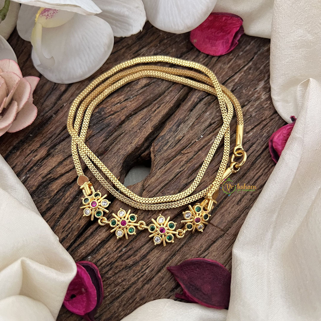 Vriksham Simple Gold Chain 4 Floral Moggapu Gold Chain-White Red & Green-G19560