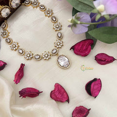 Vriksham Designer Floral With Pear AD Stone Neckpiece-White-G20407