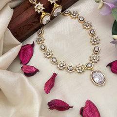 Vriksham Designer Floral With Pear AD Stone Neckpiece-White-G20407