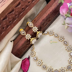 Vriksham Designer Floral With Pear AD Stone Neckpiece-White-G20407