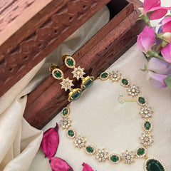 Vriksham Designer Floral With Pear AD Stone Neckpiece-Green-G20408