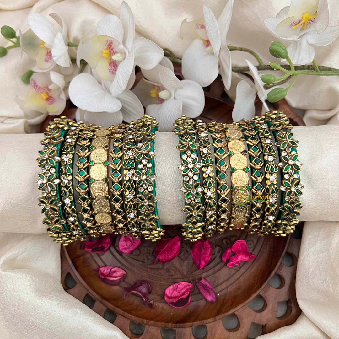 Vriksham Traditional Green Silk Thread & Lakshmi Coin Bangle Silk Bangles Set-G21741