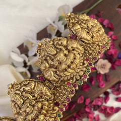Vriksham Lakshmi With Dual Elephant Bridal Hip Belt-Gold Beads-Red Green-G17599