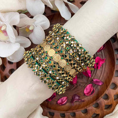 Vriksham Traditional Green Silk Thread & Lakshmi Coin Bangle Silk Bangles Set-G21741