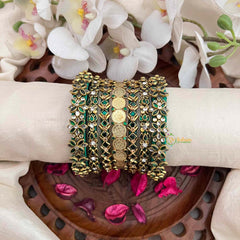 Vriksham Traditional Green Silk Thread & Lakshmi Coin Bangle Silk Bangles Set-G21741