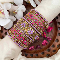 Vriksham Handcrafted Pink & Purple Stone Statement Silk Bangles Set-G21746