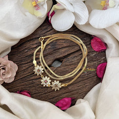 Vriksham Classic South Indian Sun Floral Moggapu Gold Chain-White Red-G19562