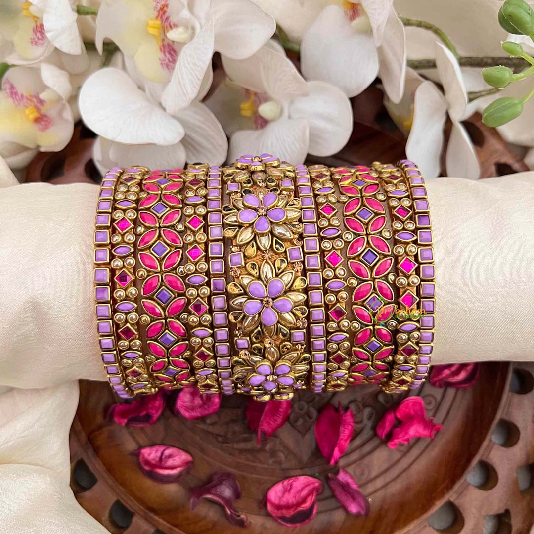 Vriksham Handcrafted Pink & Purple Stone Statement Silk Bangles Set-G21746