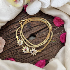 Vriksham Classic South Indian Sun Floral Moggapu Gold Chain-White Red-G19562