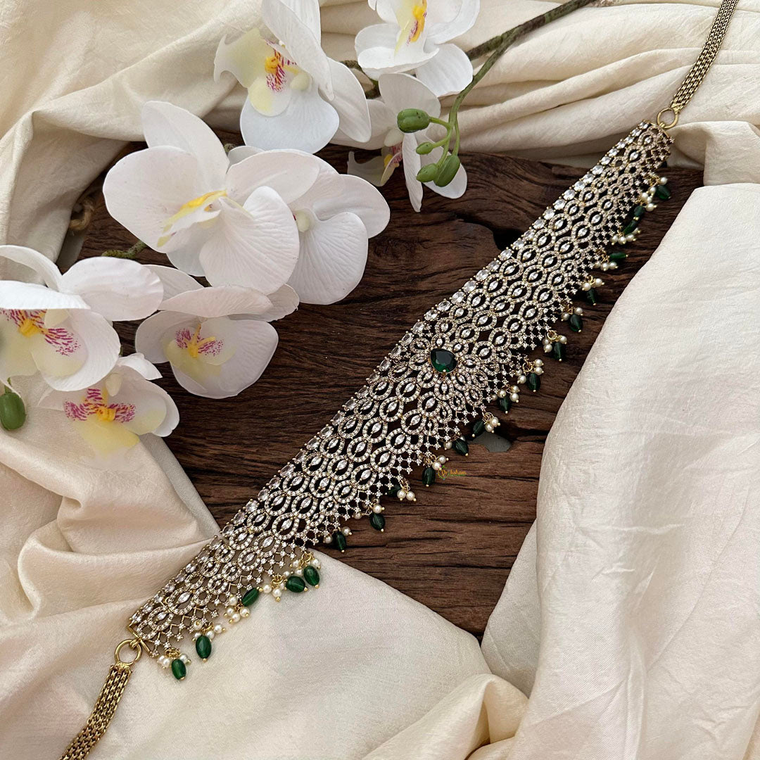 Elegant Victorian Diamond Bridal Hip Chain-Green Bead-Tilak-VV1722