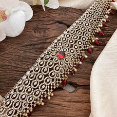 Elegant Victorian Diamond Bridal Hip Chain-Red Bead-Tilak-VV1723