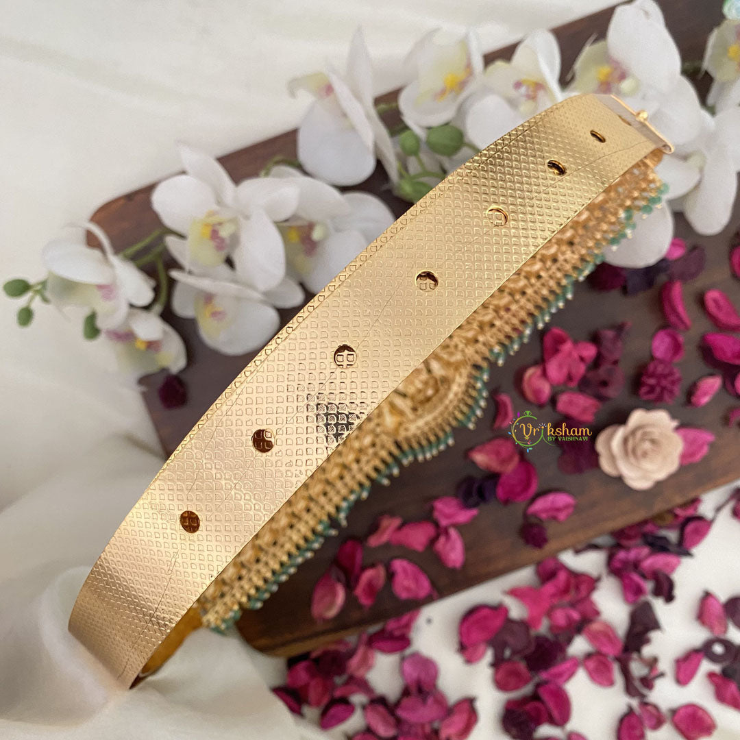 Vriksham Gold Look Alike Lakshmi With Elephants Hipbelt-Pastel Green Beads-G17595