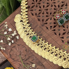 Vriksham Lion Design Coin Kudan Jadau With Two Green Square Neckpiece-J3314