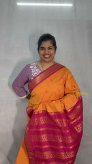 Vriksham Orange & Pink  Border With Butta Design Kalyani Cotton Saree-VS4959