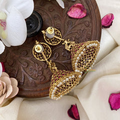 Vriksham Precious Kemp Jhumka-Red-G16628