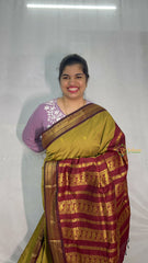 Vriksham Olive Green & Maroon Border With Butta Design Kalyani Cotton Saree-VS4962