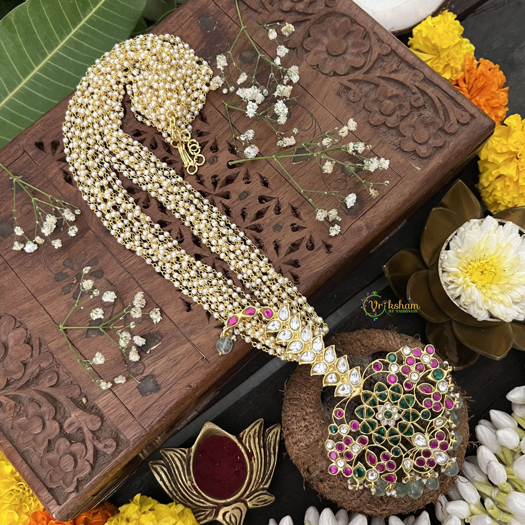 Vriksham Antique Designer Pendant Jadau Kundan 10 Layered Mala-Aqua Green Beads-J3281