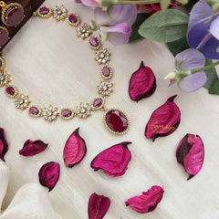 Vriksham Designer Floral With Pear AD Stone Neckpiece-Red-G20409