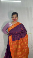 Vriksham Wine & Orange Border With Butta Design Kalyani Cotton Saree-VS4956